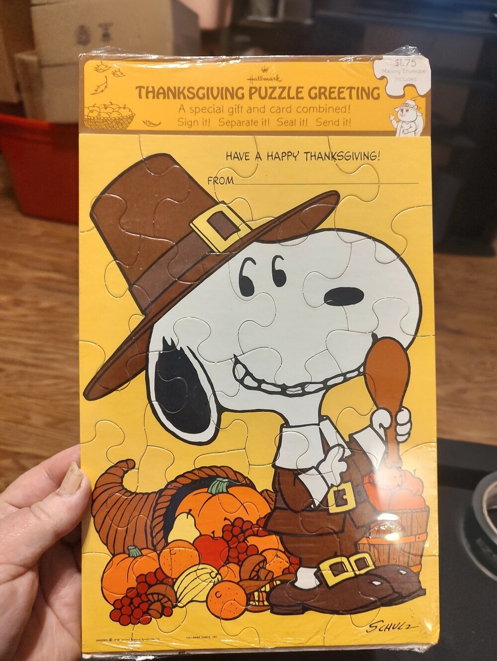 Vintage Hallmark Greeting Card Puzzle Happy Thanksgiving Snoopy Schulz
